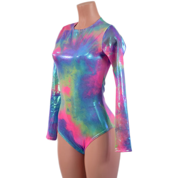Long Sleeve Romper with Siren Cut Leg, Crew Neck, and Back Zipper