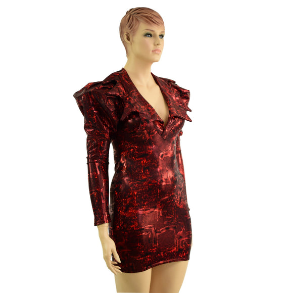 Primeval Red Bodycon Mini Dress with Victoria Sleeves - Coquetry Clothing