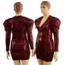 Primeval Red Bodycon Mini Dress with Victoria Sleeves - Coquetry Clothing