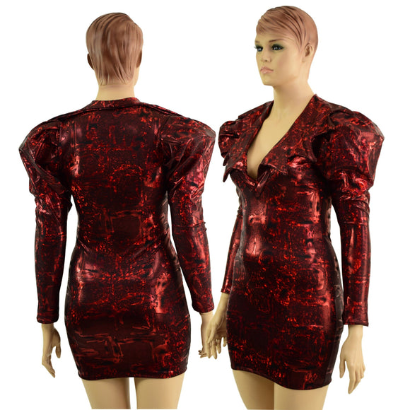 Primeval Red Bodycon Mini Dress with Victoria Sleeves - Coquetry Clothing