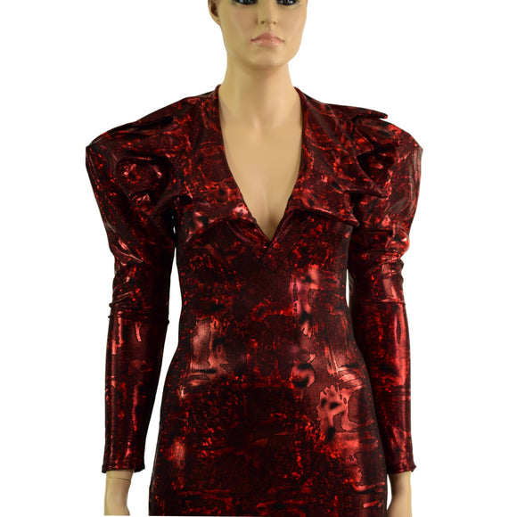 Primeval Red Bodycon Mini Dress with Victoria Sleeves - Coquetry Clothing