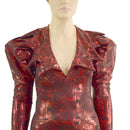 Primeval Red Bodycon Mini Dress with Victoria Sleeves - Coquetry Clothing