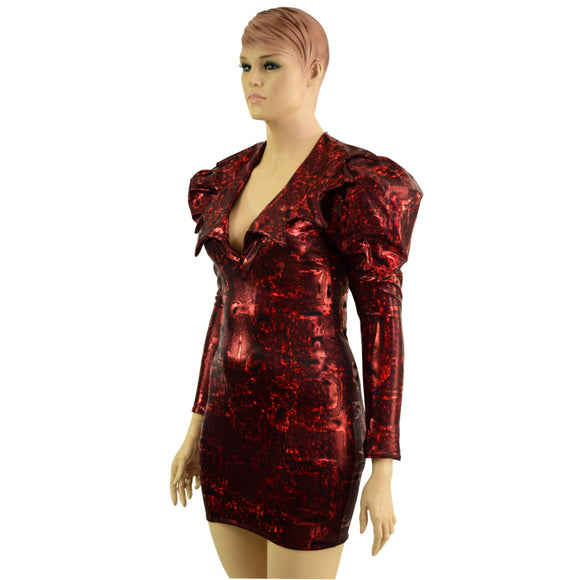 Primeval Red Bodycon Mini Dress with Victoria Sleeves - Coquetry Clothing