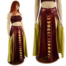 Primeval Red Double Split Skirt with Moon Phases and Gold Kaleidoscope Lining - Coquetry Clothing