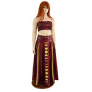 Primeval Red Double Split Skirt with Moon Phases and Gold Kaleidoscope Lining - Coquetry Clothing