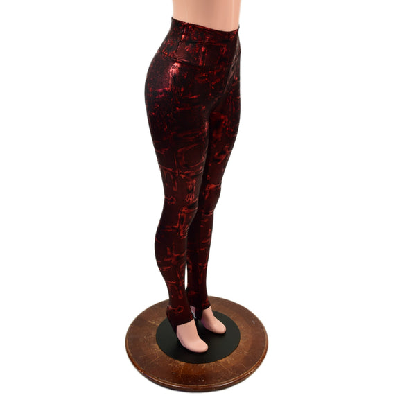 Primeval Red High Waist Leggings with Stirrups - Coquetry Clothing