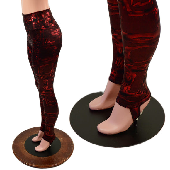 Primeval Red High Waist Leggings with Stirrups - Coquetry Clothing