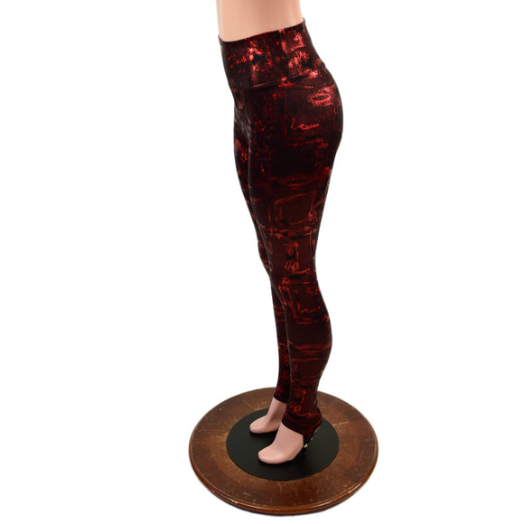 Primeval Red High Waist Leggings with Stirrups - Coquetry Clothing