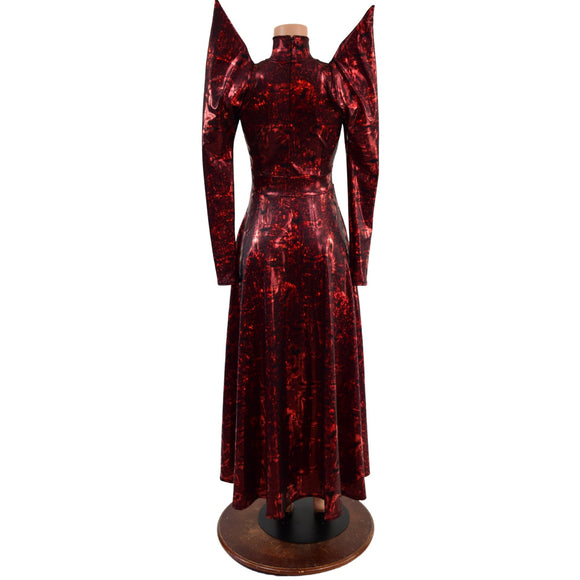 Primeval Red Mega Sharp Shoulder Gown - Coquetry Clothing