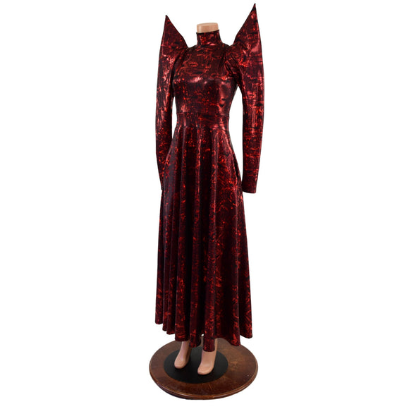 Primeval Red Mega Sharp Shoulder Gown - Coquetry Clothing
