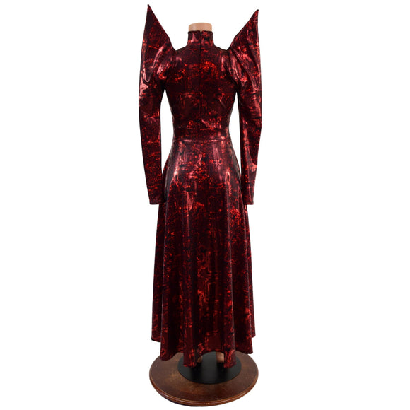 Primeval Red Mega Sharp Shoulder Gown - Coquetry Clothing