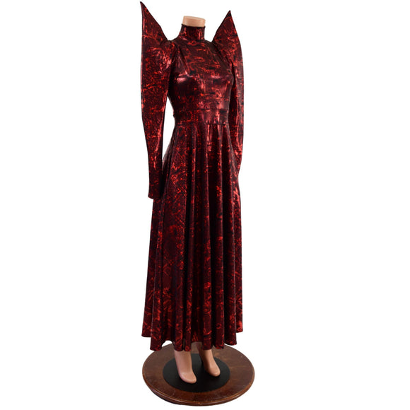Primeval Red Mega Sharp Shoulder Gown - Coquetry Clothing