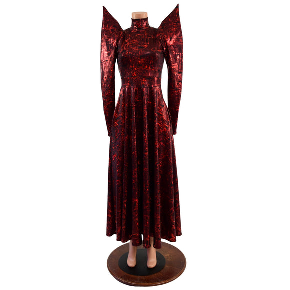 Primeval Red Mega Sharp Shoulder Gown - Coquetry Clothing