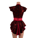 Primeval Red Romper with Inset Mesh Keyhole Neckline and Mini Tux Back Tails - Coquetry Clothing