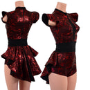 Primeval Red Romper with Mini Tux Back Tails, and Opaque Inset Keyhole - Coquetry Clothing