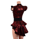 Primeval Red Romper with Mini Tux Back Tails, and Opaque Inset Keyhole - Coquetry Clothing