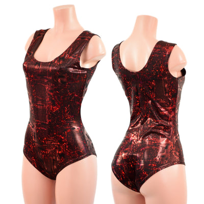 Primeval Red Tank Style Romper with Siren Cut Leg - Coquetry Clothing