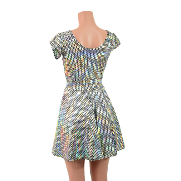 Prism Holographic Cap Sleeve Skater Dress - Coquetry Clothing
