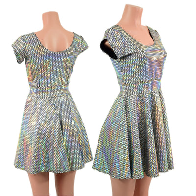 Prism Holographic Cap Sleeve Skater Dress - Coquetry Clothing