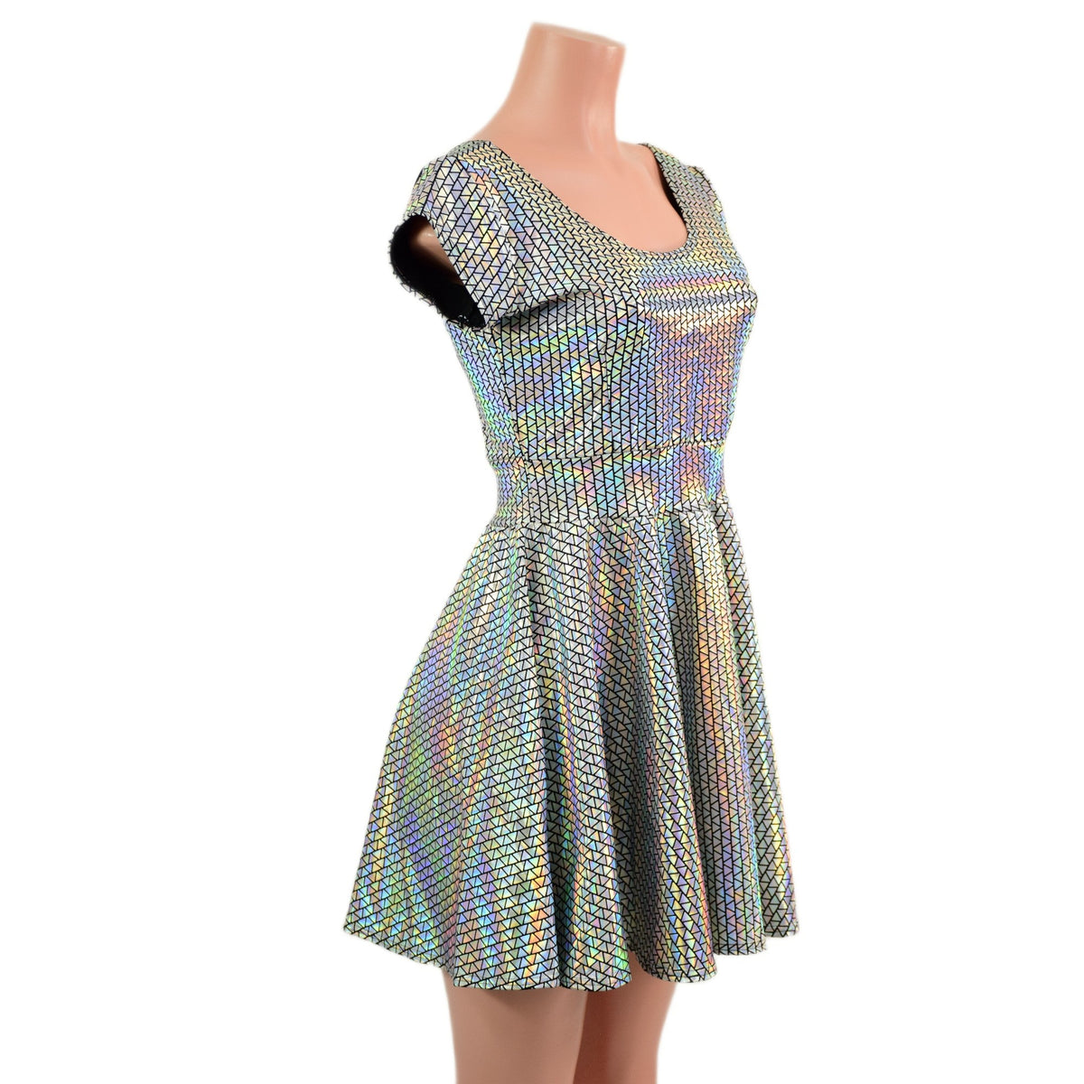 Prism Holographic Cap Sleeve Skater Dress