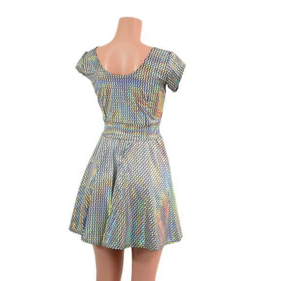 Prism Holographic Cap Sleeve Skater Dress - Coquetry Clothing
