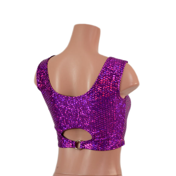 Purple Fish Scale High Or Low Reversible Cutout Oring Mini Crop - Coquetry Clothing