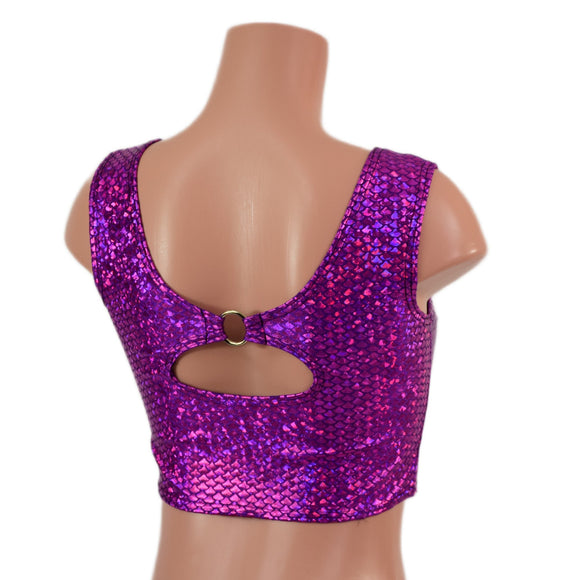 Purple Fish Scale High Or Low Reversible Cutout Oring Mini Crop - Coquetry Clothing