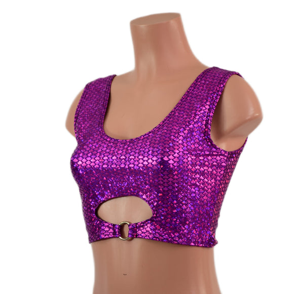 Purple Fish Scale High Or Low Reversible Cutout Oring Mini Crop - Coquetry Clothing