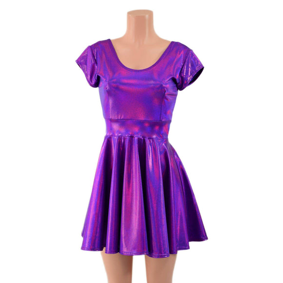 Purple Holographic Skater Dress - Coquetry Clothing