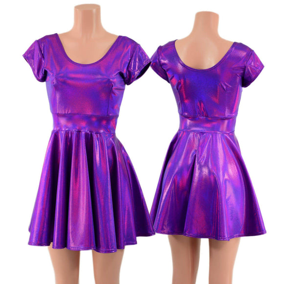 Purple Holographic Skater Dress - Coquetry Clothing