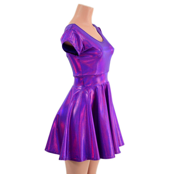 Purple Holographic Skater Dress - Coquetry Clothing