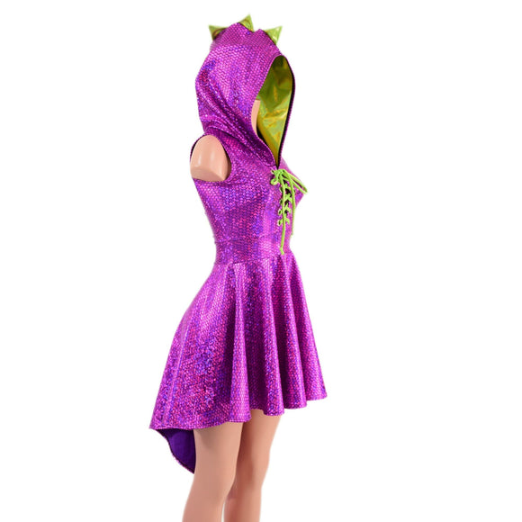 Purple Scale Dragon Tail Skater Dress with Laceup Neckline - Coquetry Clothing