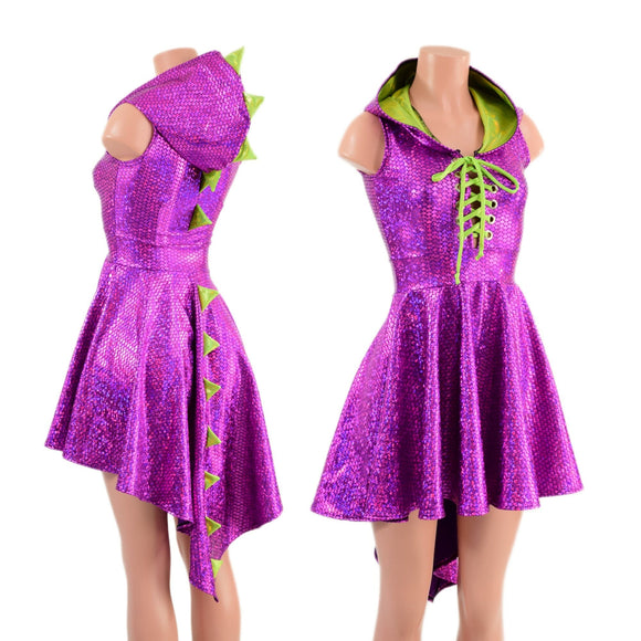Purple Scale Dragon Tail Skater Dress with Laceup Neckline - Coquetry Clothing