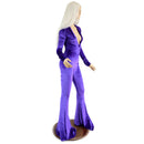 Purple Velvet Catsuit with Plunging V Neckline and Solar Flares - Coquetry Clothing
