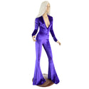 Purple Velvet Catsuit with Plunging V Neckline and Solar Flares - 3