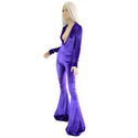 Purple Velvet Catsuit with Plunging V Neckline and Solar Flares - 7