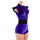Purple Velvet Inset Keyhole & Mesh Romper with Boy Cut Leg - Coquetry Clothing