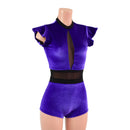 Purple Velvet Inset Keyhole & Mesh Romper with Boy Cut Leg - Coquetry Clothing