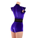Purple Velvet Inset Keyhole & Mesh Romper with Boy Cut Leg - Coquetry Clothing