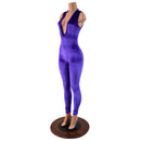 Purple Velvet Plunging V Neck Catsuit - Coquetry Clothing