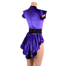 Purple Velvet Romper with Inset Mesh Keyhole Neckline and Mini Tux Back Tails - Coquetry Clothing