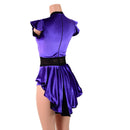Purple Velvet Romper with Inset Mesh Keyhole Neckline and Mini Tux Back Tails - Coquetry Clothing
