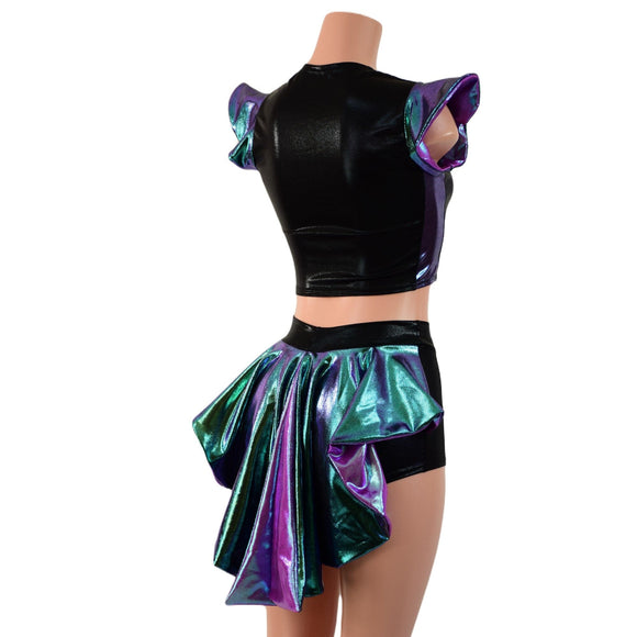 2PC Set Laceup Crop Top and Mid Rise Shorts with MINI Tux Back - Coquetry Clothing