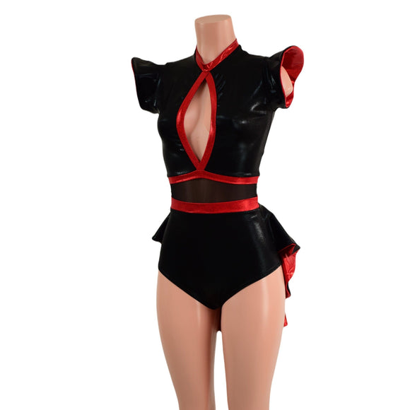 Black & Red Romper with MINI Tuxedo Tails - Coquetry Clothing