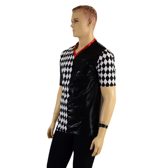 Mens Harlequin V Neck Shirt with Tee Sleeves - Coquetry Clothing