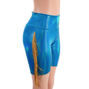 Peacock Holographic High Waist Bike Shorts with Gold Fringe - Coquetry Clothing