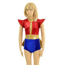 Kids Red, Blue and Gold Ruffle Rump Romper with Keyhole, and Contrast Waistband - Coquetry Clothing