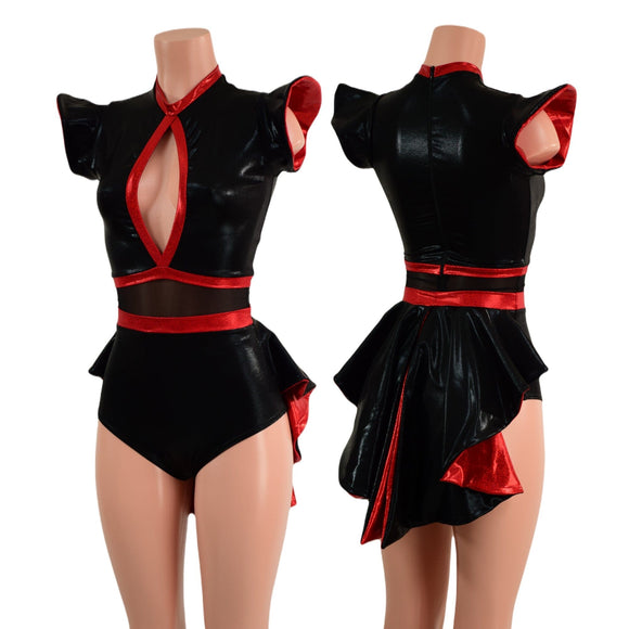 Black & Red Romper with MINI Tuxedo Tails - Coquetry Clothing