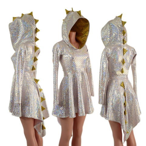 Long Sleeve Dragon Tail Hooded Skater Dress - Coquetry Clothing