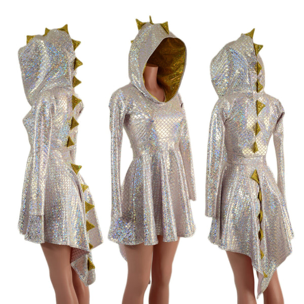 Long Sleeve Dragon Tail Hooded Skater Dress - 1